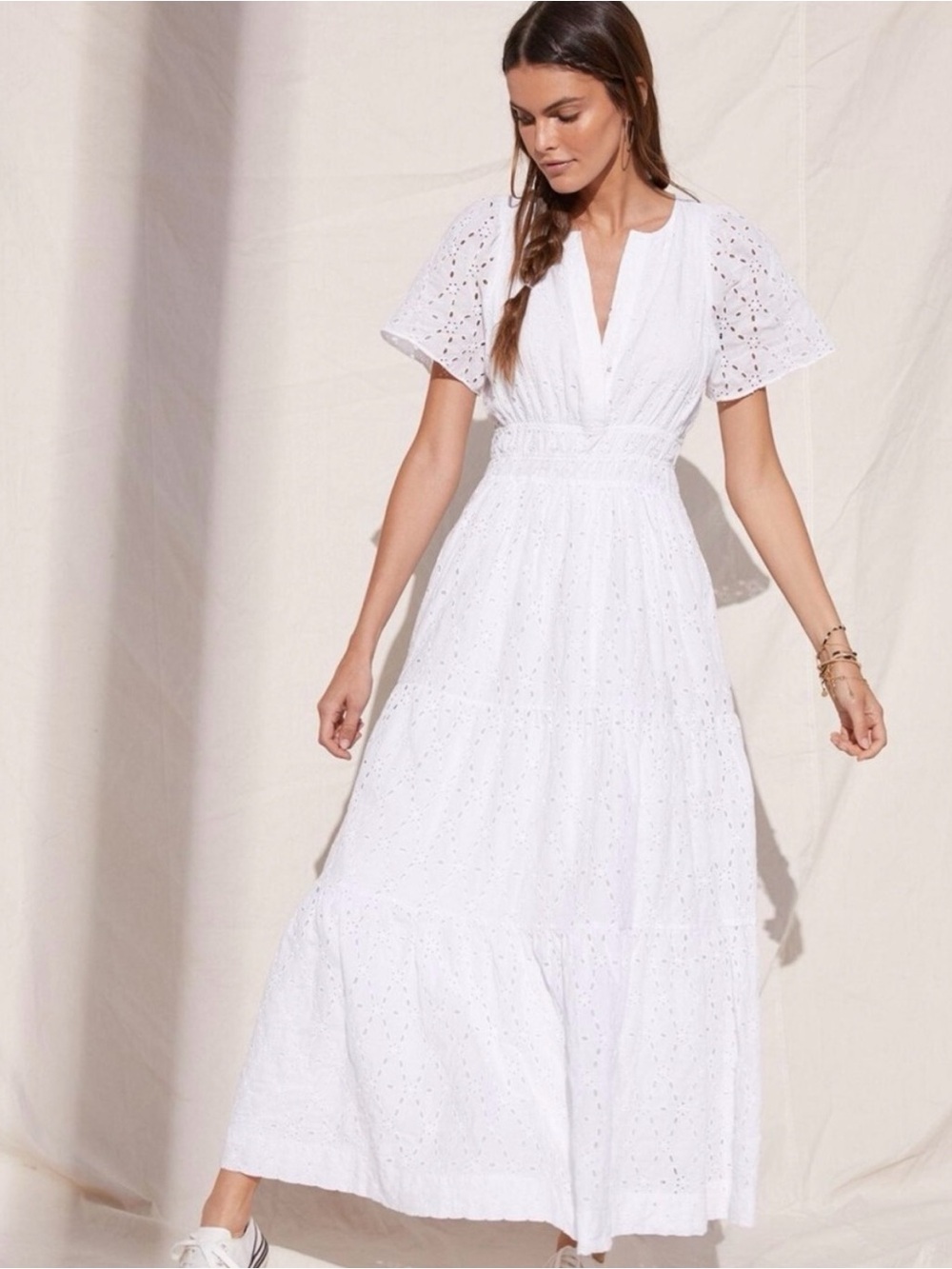 Anthropologie White Eyelet Lace Somerset Dress by Maeve, XL